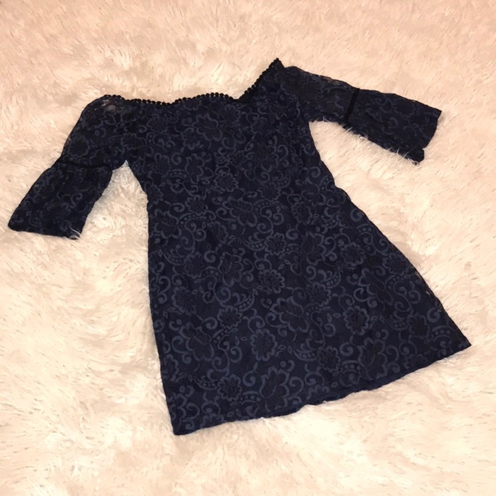 DANLYN NAVY BLUE LACE OFF SHOULDER DRESS bb Dakota - Picture 5 of 8